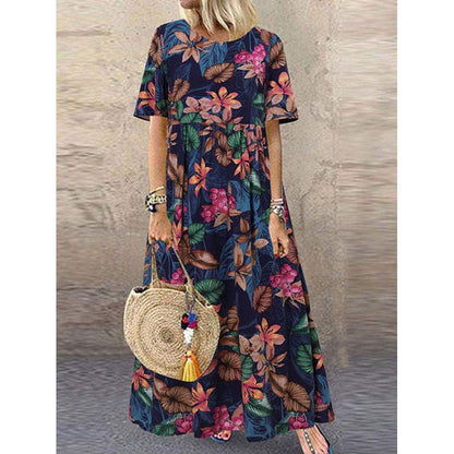 Levoire | Robes pour femmes Vintage Imprimé floral Libre Courte à manches Bleu marine