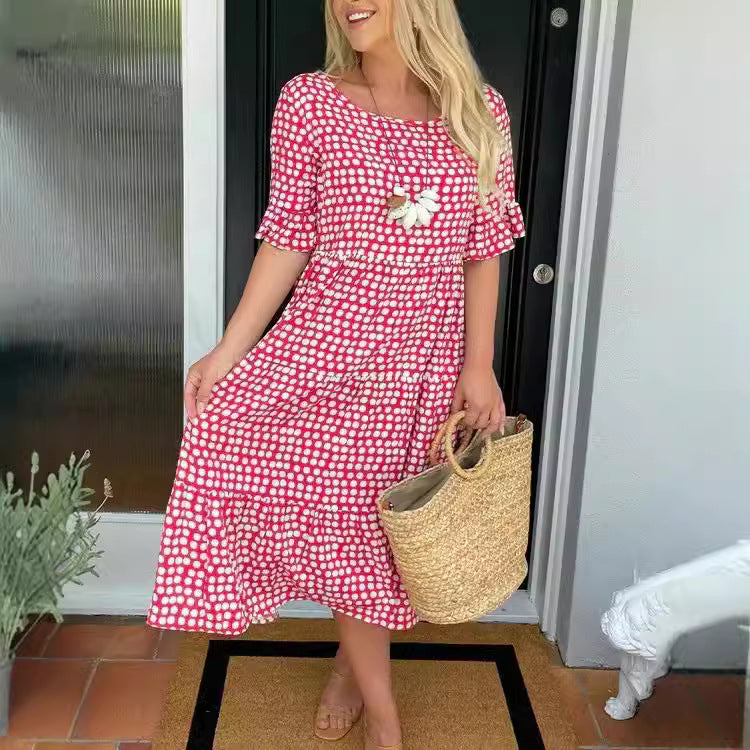 Levoire | Robe imprimée été col rond-robe imprimée