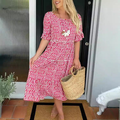 Levoire | Robe imprimée été col rond-robe imprimée