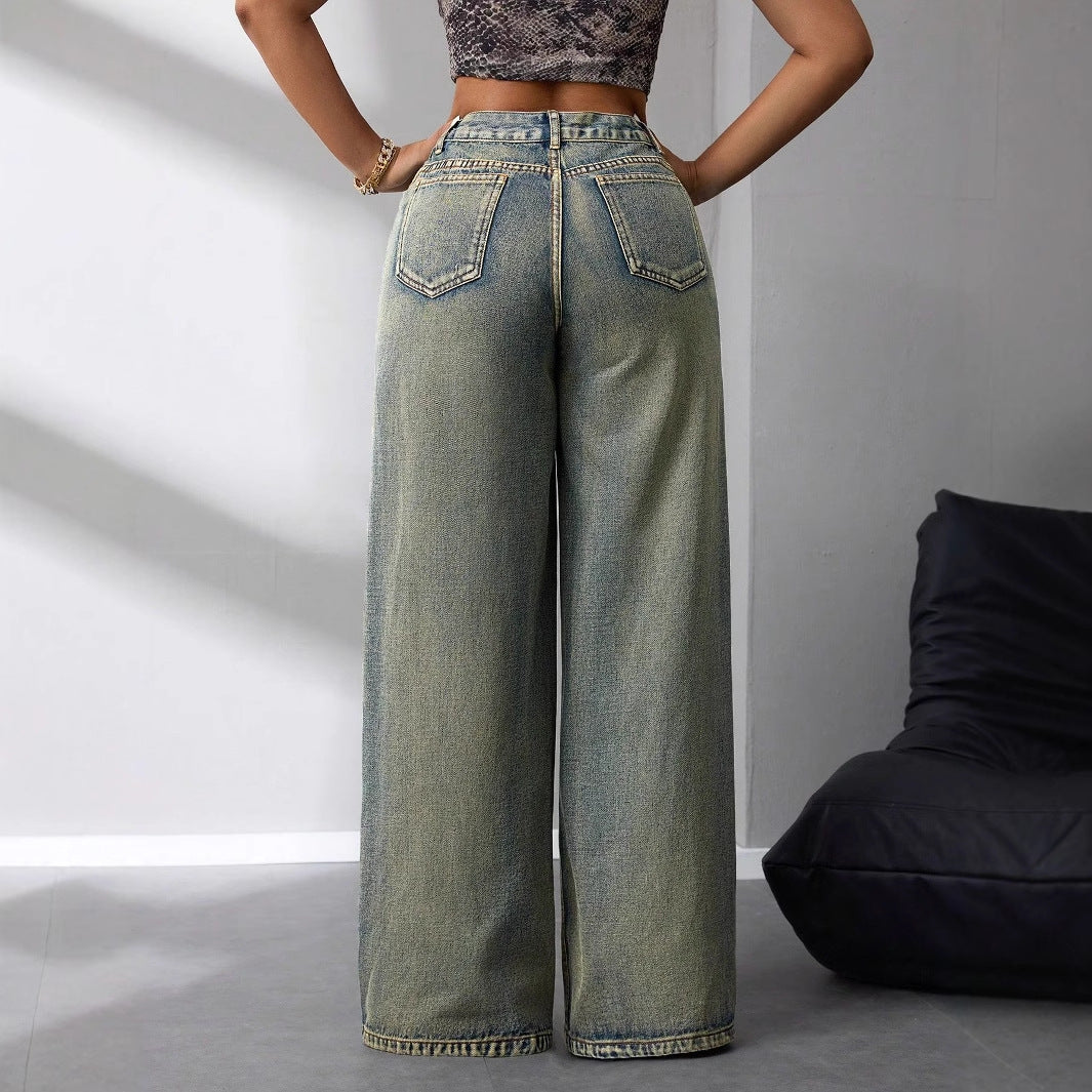 Jean large taille haute pour femmes au style vintage avec un look décontracté Levoire