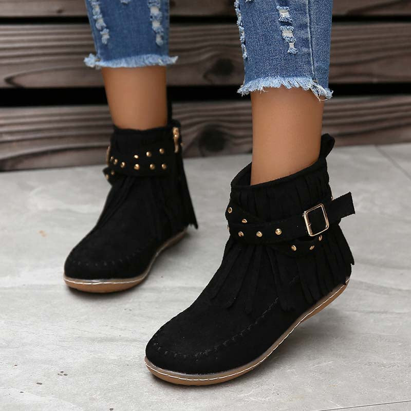 Levoire | Bottines Boho Avec Ornements Et Boucles Pour Femmes Noir