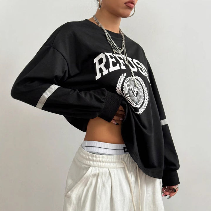 Sweatshirt Femme Surdimensionné avec Grand Imprimé et Accents Décoratifs Levoire