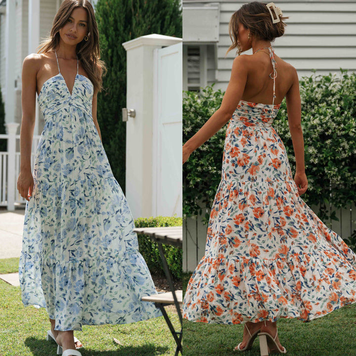 Robe maxi femme avec des imprimés floraux délicats et des bretelles spaghetti réglables Levoire