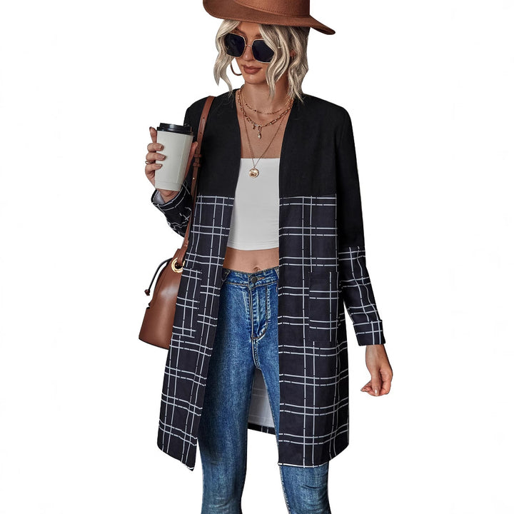 Blazer long pour femmes avec motif à carreaux graphiques Levoire
