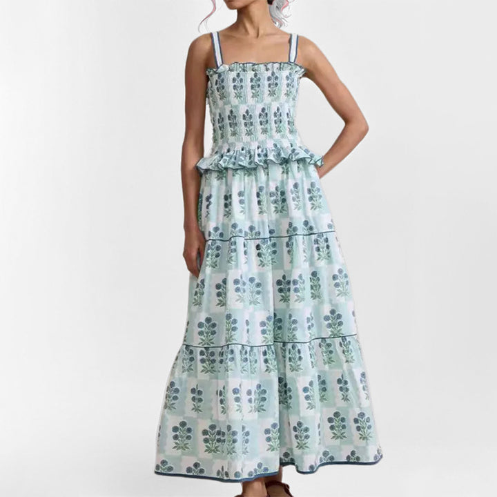 Robe maxi pour femmes avec des détails volantés et des motifs floraux Levoire