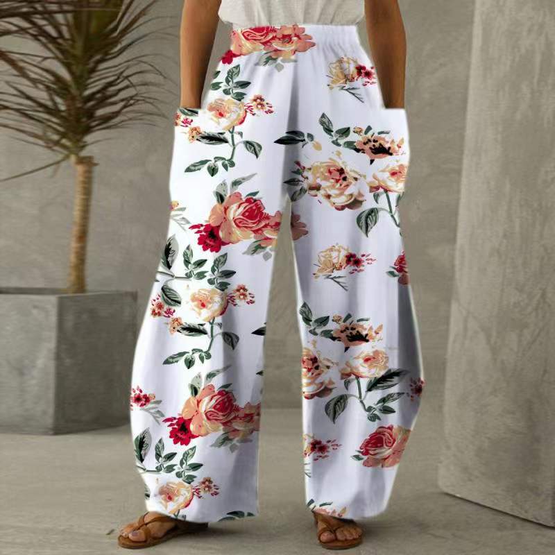 Pantalons fleuris amples pour femmes avec poches et taille élastique Levoire