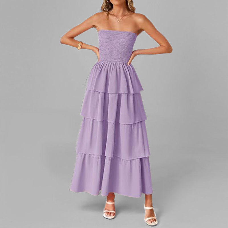 Robe maxi femme avec design à épaule dénudée et jupe volumineuse à volants Levoire