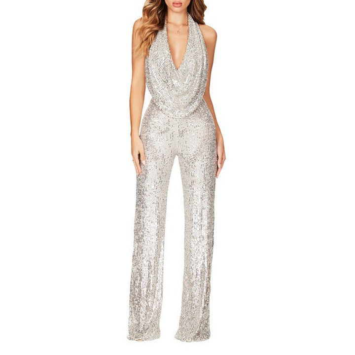Levoire | Glamouréuses sans manches Halterneck Paillettes Public Argent
