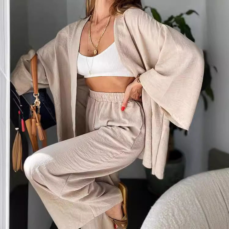 Ensemble de détente décontracté pour femmes avec des manches larges et une taille élastique Levoire