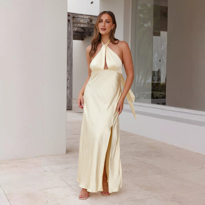 Robe maxi à col halter pour femme avec fente latérale et tissu scintillant Levoire