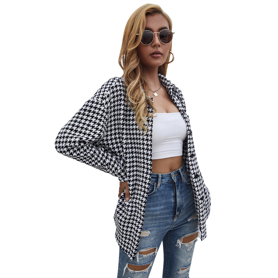 Chemise d'automne décontractée pour femmes dans un motif pied-de-poule tendance avec coupe décontractée Levoire