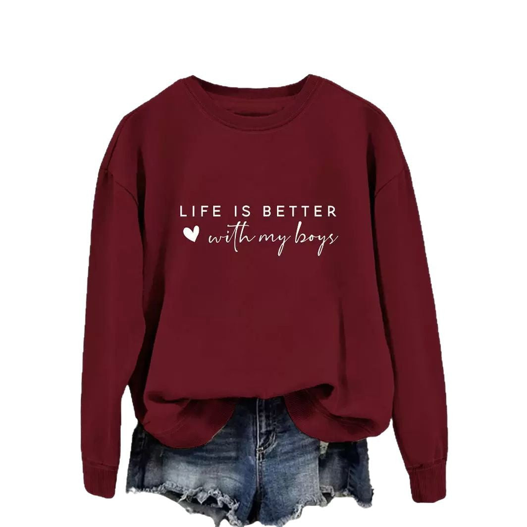 Pull femme confortable à col rond avec impression inspirante Levoire