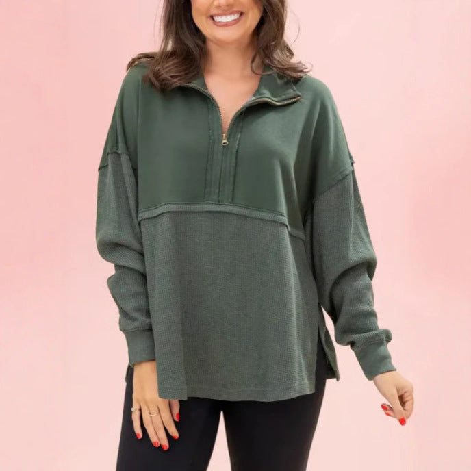 Sweat-shirt décontracté pour femmes avec fermeture éclair half et manches volumineuses Levoire