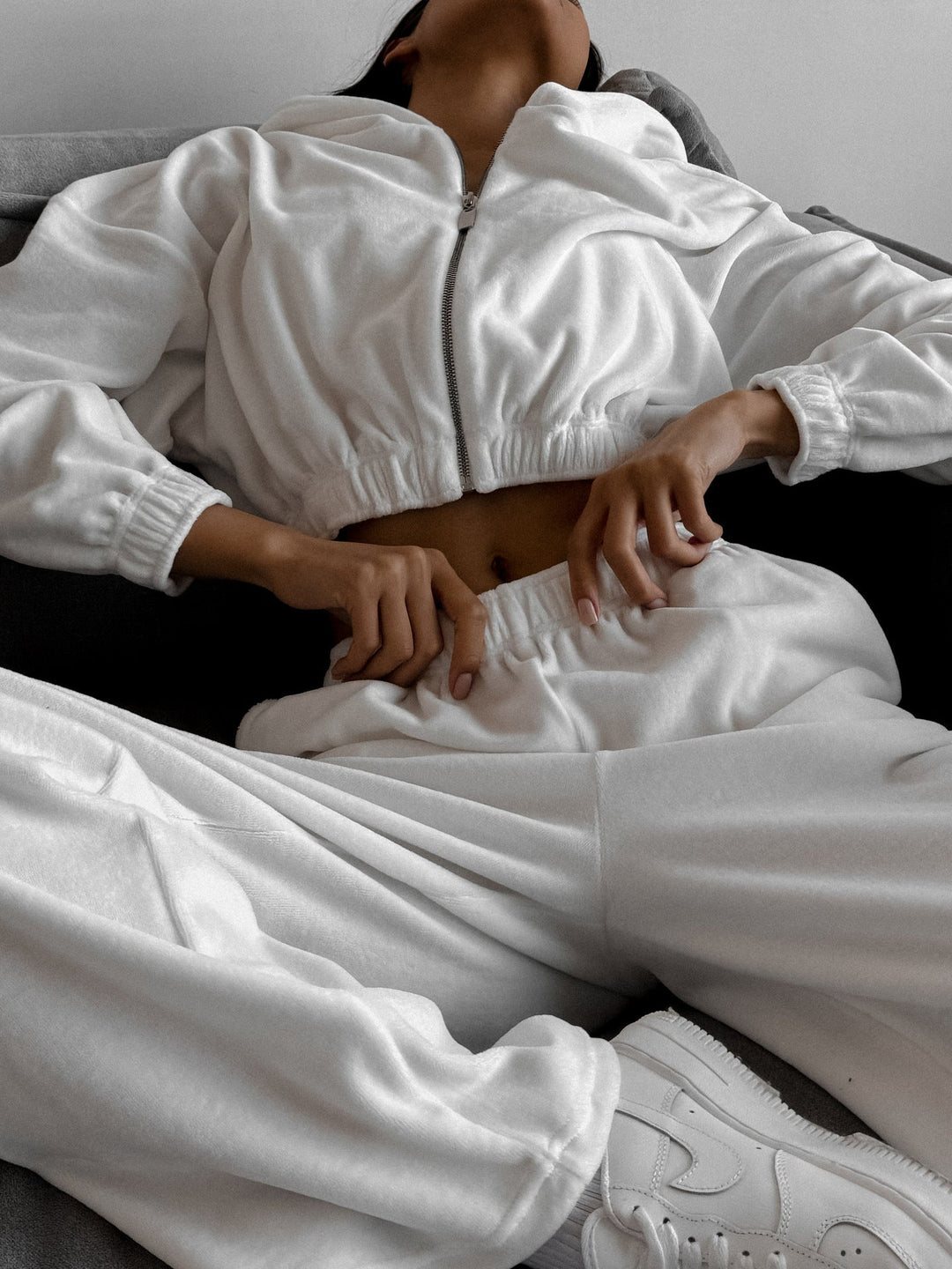 Levoire | Ensemble de sweat à capuche confortable et ample avec col haut Blanc