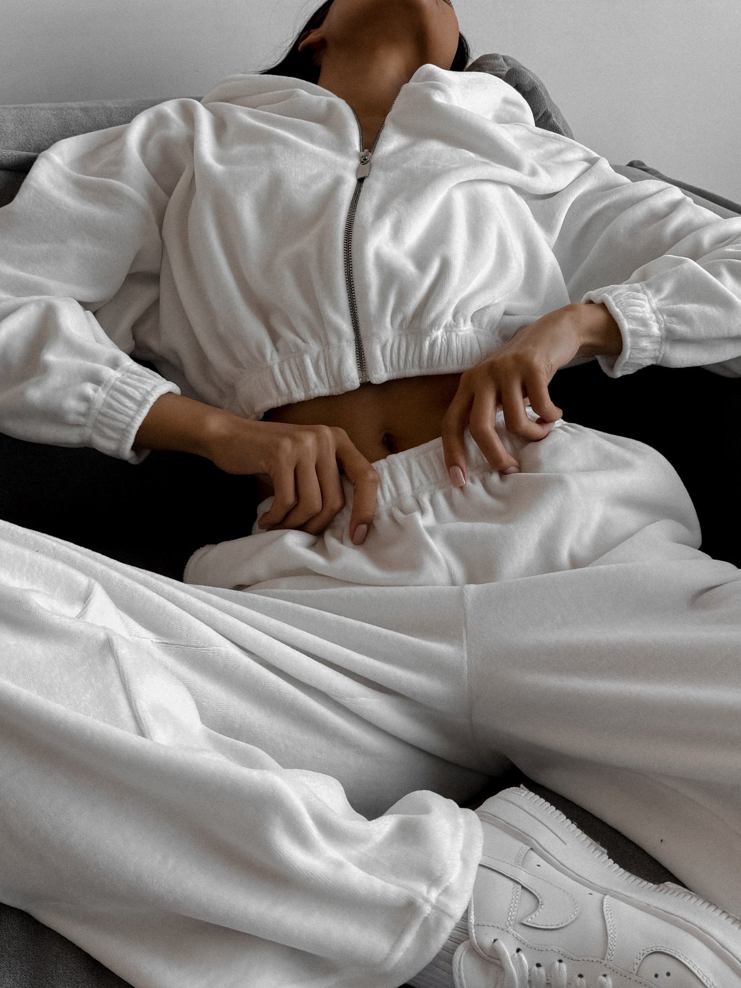 Levoire | Ensemble de sweat à capuche confortable et ample avec col haut Blanc