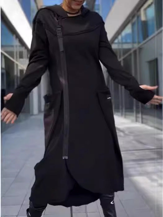 Manteau à capuche élégant pour femmes avec poches et coupe asymétrique Levoire