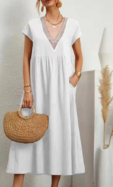 Levoire | Robe à manches courtes avec décolleté en V Blanc