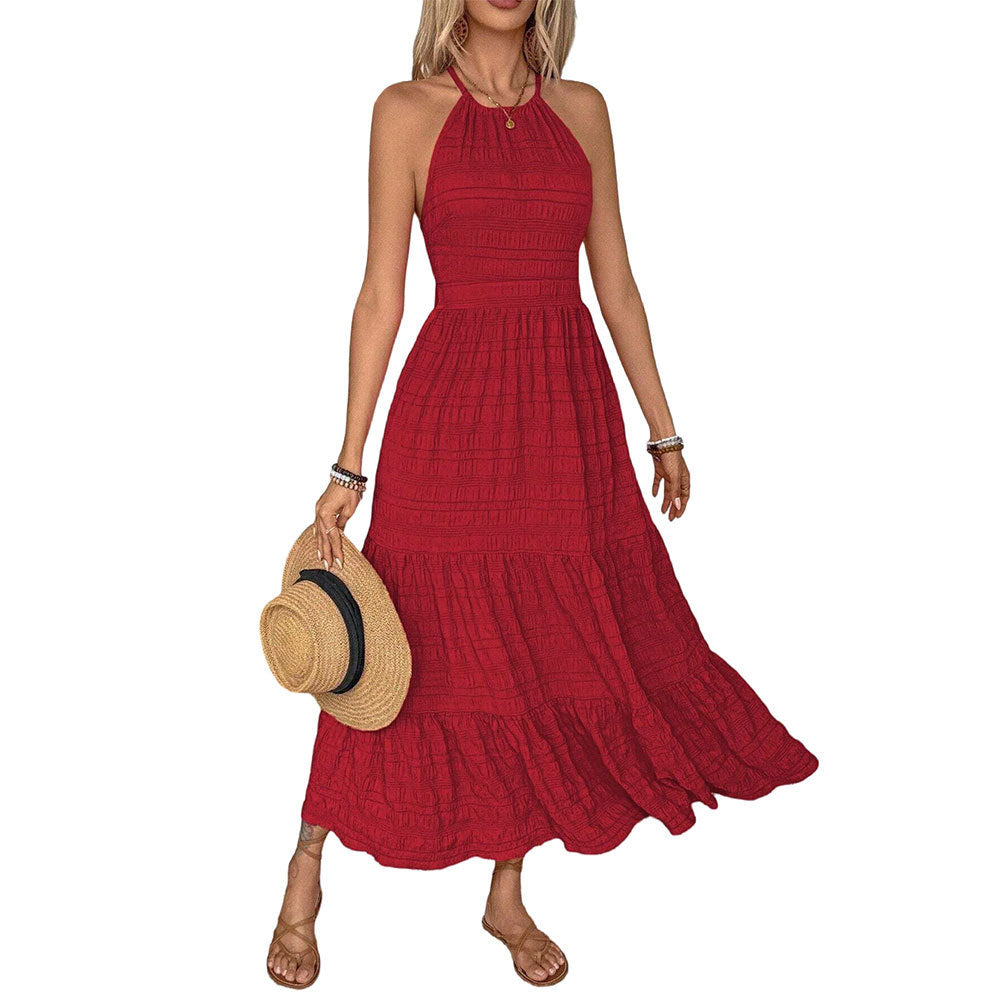 Robe maxi pour femmes avec dos ouvert et ourlet en volants volumineux Levoire