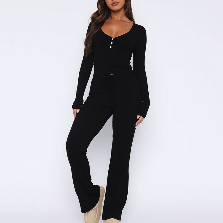 Levoire | Top confortable Pantalons longs Ensemble en deux pièces en soie noir