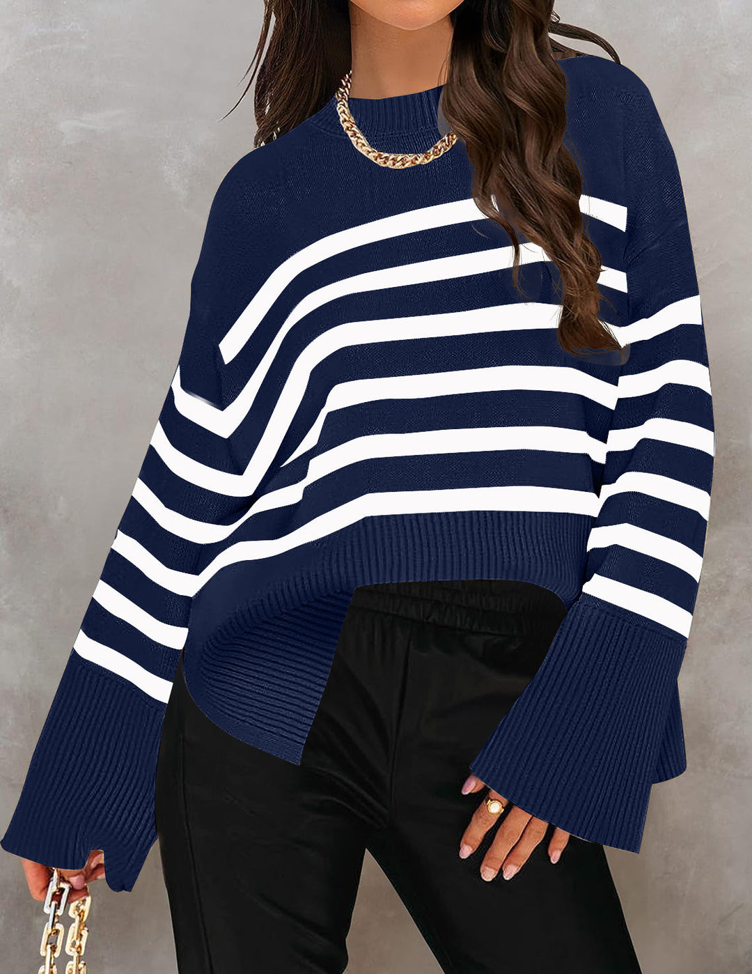Levoire | Décontracté, Pull Rayé À La Mode Bleu foncé