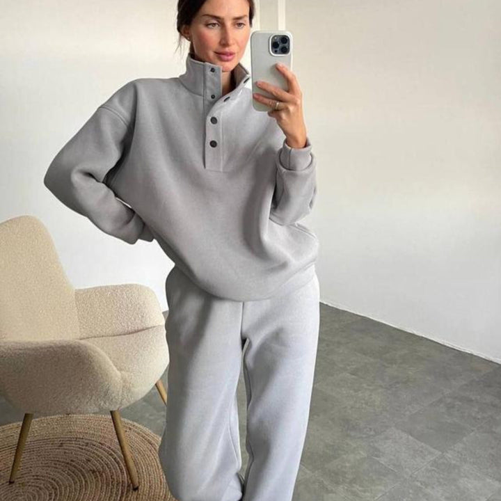 Levoire | Chemise à col button-up élégante ensemble deux pièces Gris