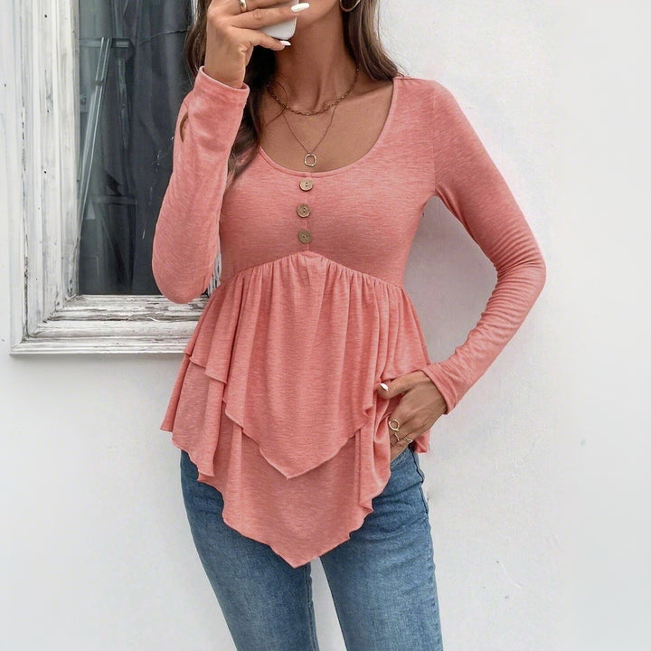 Blouse à manches longues pour femmes avec détails volantés et patte de boutonnage Levoire