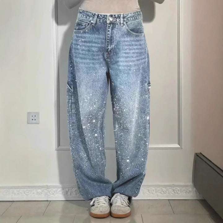 Jeans baggy décontractés pour femmes avec appliqués scintillants Levoire