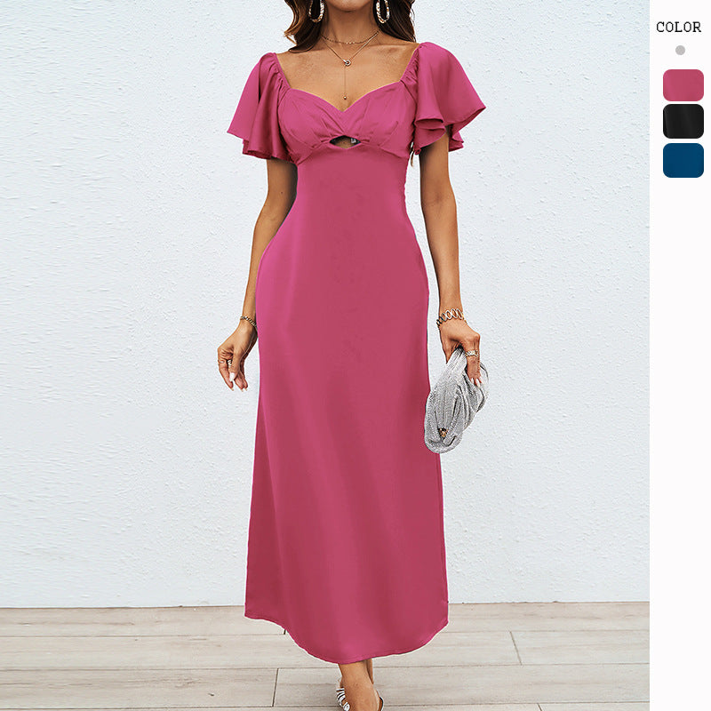 Vêtements maxi pour femmes avec design décoletté, détail de nœud élégant et tissu fluide Levoire