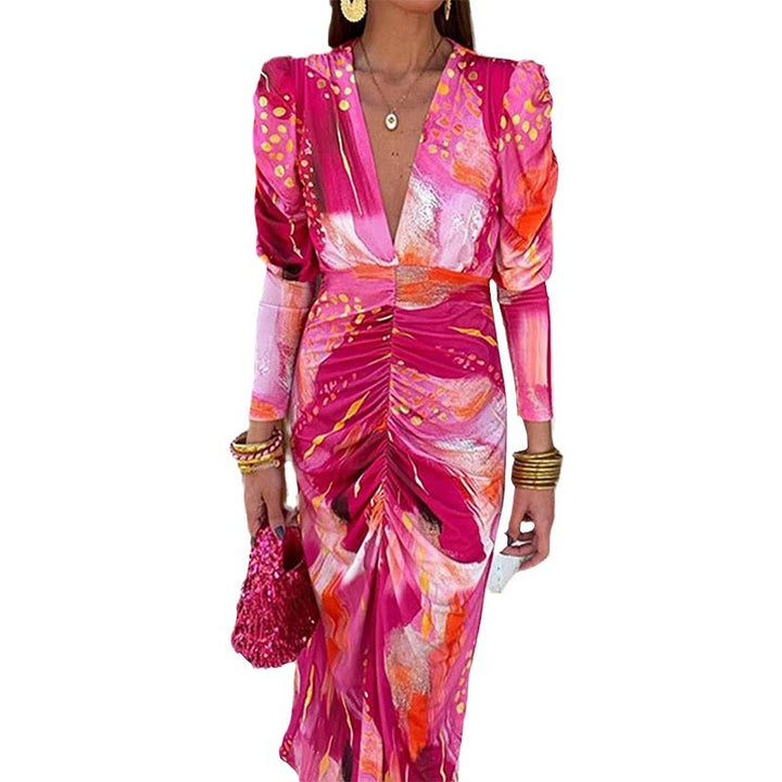 Robe maxi pour femmes avec un élégant décolleté en V et des manches bouffantes luxueuses Levoire