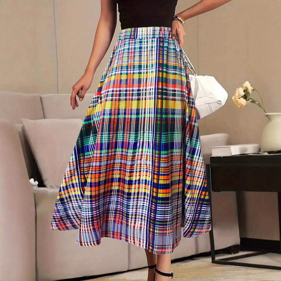 Jupe maxi pour femmes avec un motif à carreaux coloré et une coupe fluide Levoire
