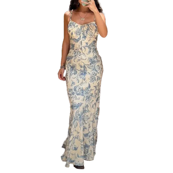 Robe Maxi Élégante Femme avec Imprimé Floral et Bretelles Minces Levoire
