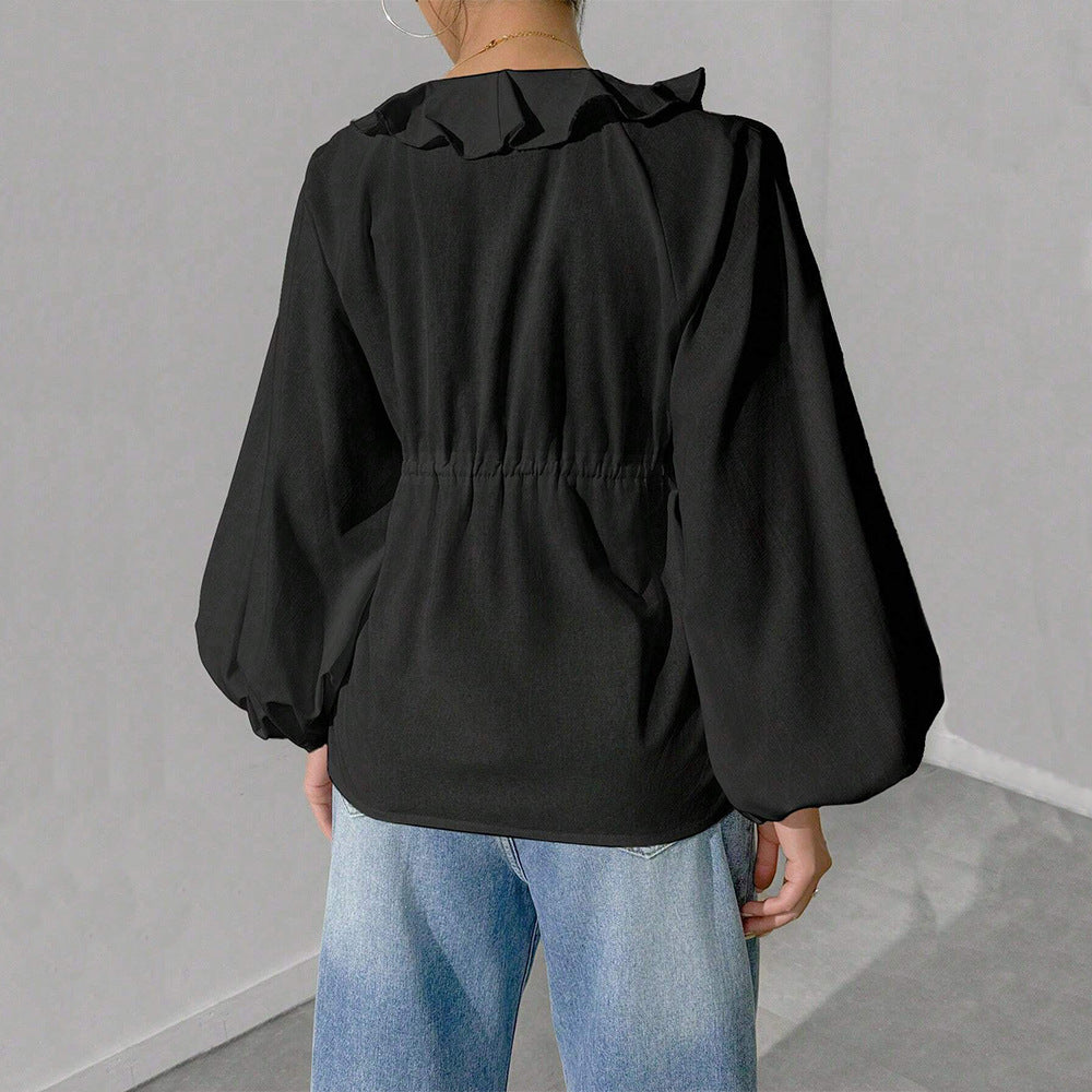 Chemisier style blouse pour femmes avec des manches volumineuses et des détails en volants Levoire