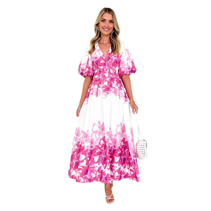 Robe maxi pour femmes avec manches bouffantes volumineuses et design floral Levoire