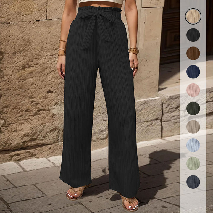Pantalons plissés pour femmes avec ceinture élastique et ceinture à la taille Levoire