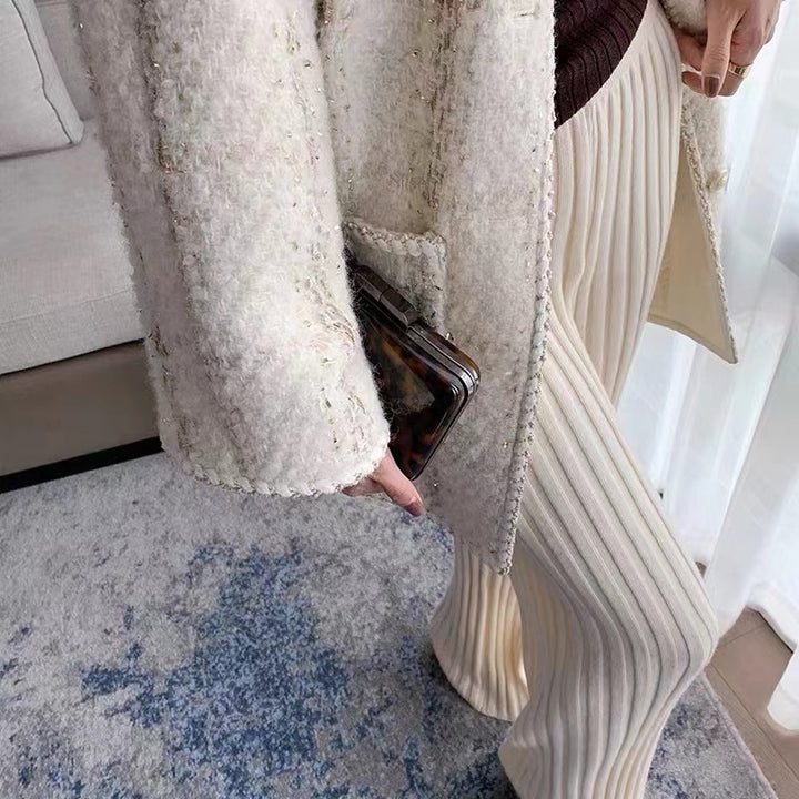Pantalon en tricot côtelé confortable pour femme avec jambe large et taille haute Levoire