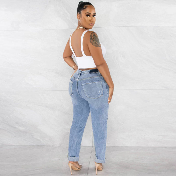 Jeans boyfriend déchirés pour femme avec taille haute et look décontracté Levoire