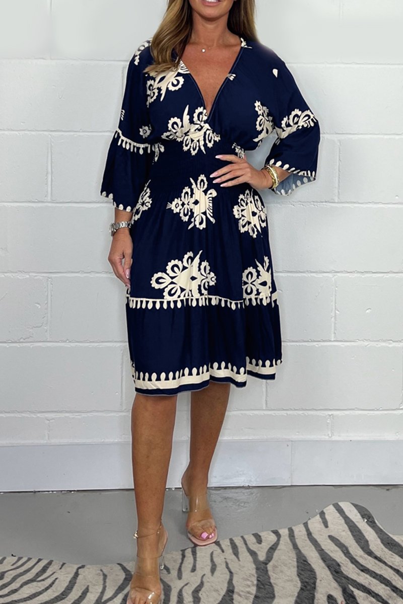 Levoire | Robe Fleur Été Fleur Trois-quarts Manches Robe Meriheinä