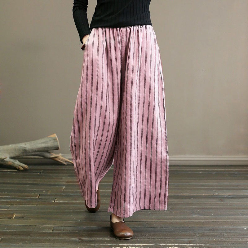Levoire | Pantalons D'Été Légers À Rayures Décontractées Pour Femmes Avec Jambes Larges Rosa