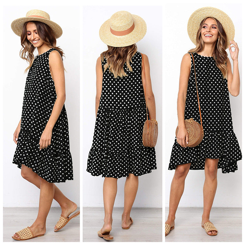 Robe d'été A-line pour femme avec ourlet volanté et pois Levoire