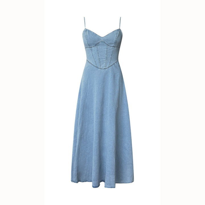 Robe maxi en denim pour femmes avec coupe élégante et bretelles spaghetti Levoire