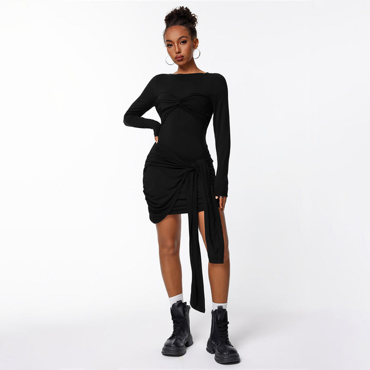 Robe portefeuille ajustée pour femmes avec manches longues et effet de fronces sur le côté Levoire