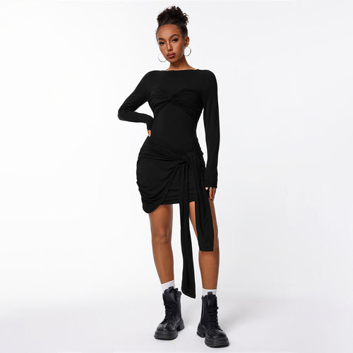 Robe portefeuille ajustée pour femmes avec manches longues et effet de fronces sur le côté Levoire