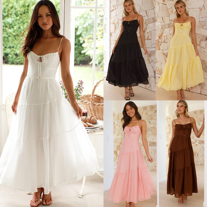 Robe maxi boho-chic pour femme avec bretelles spaghetti réglables et jupe volumineuse Levoire