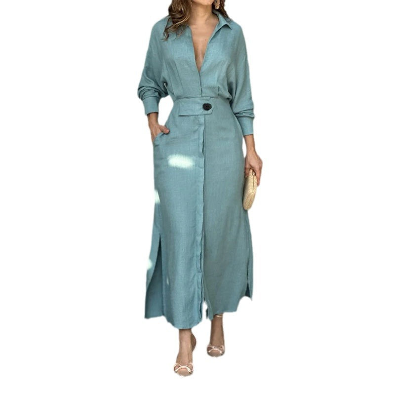 Robe maxi femme avec un élégant décolleté en V et ceinture Levoire