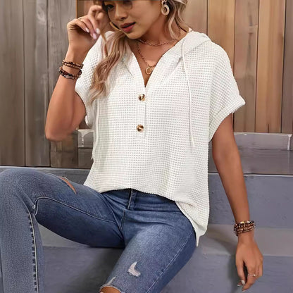 Levoire | Chic Femme Uni Boutonnage Mode Mancherons T-shirt