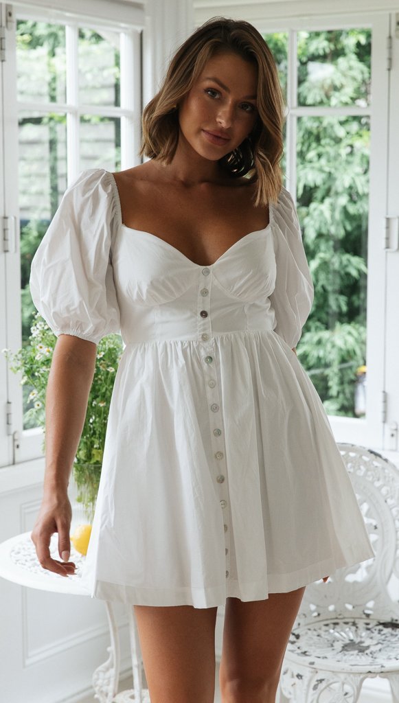 Robe d'été scandinave pour femme avec manches bouffantes et patte de boutonnage Levoire