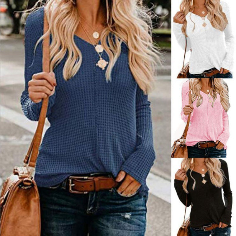 Sweater Waffle Femme avec Col V et Coupe Décontractée Levoire
