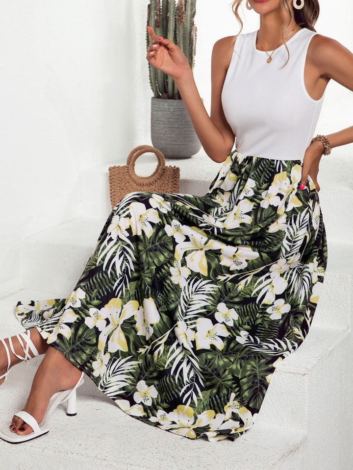 Jupe maxi pour femmes avec motif floral et ourlet évasé Levoire