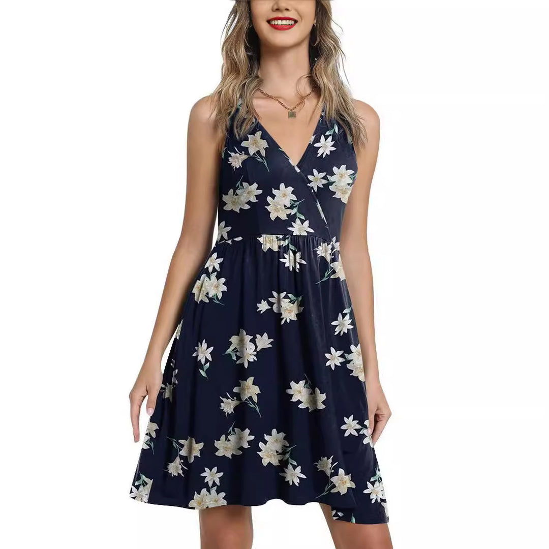 Robes florales pour femmes avec une silhouette en A et un décolleté en V Levoire