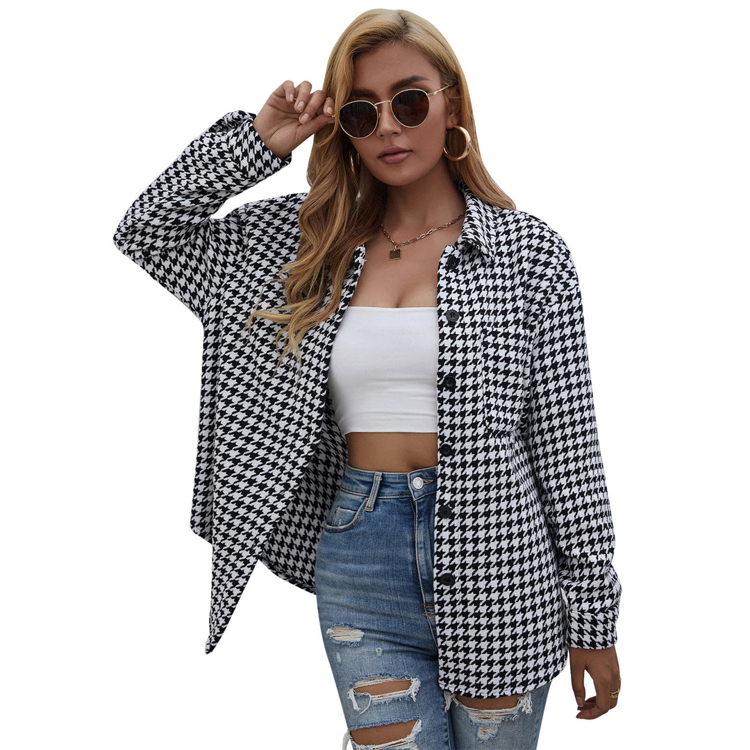 Chemise d'automne décontractée pour femmes dans un motif pied-de-poule tendance avec coupe décontractée Levoire